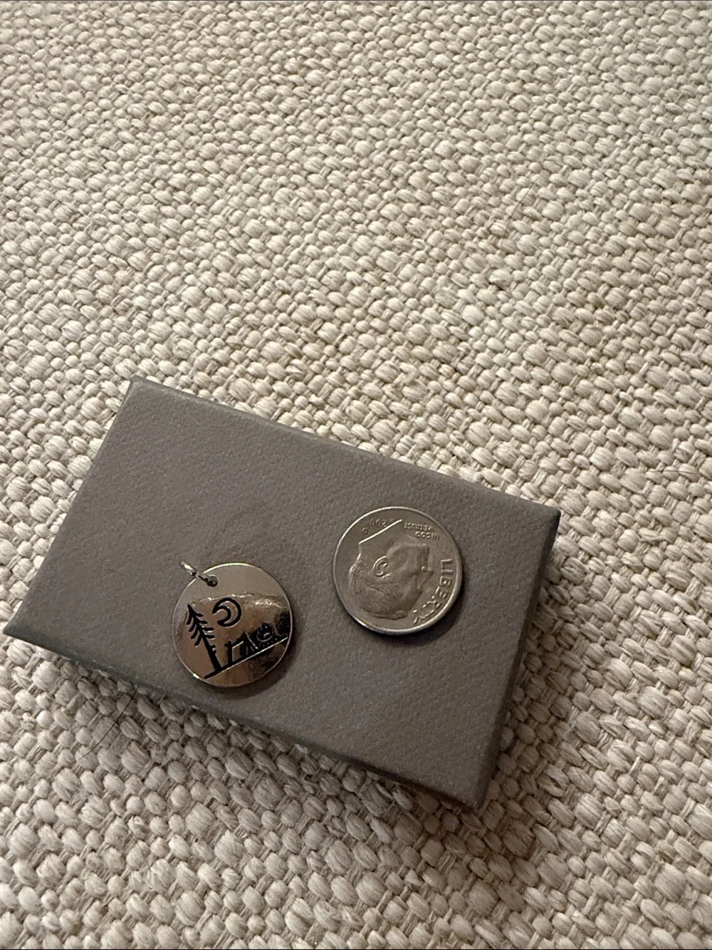 Silver Camping Charm Pendant - Round Forest Moon Design